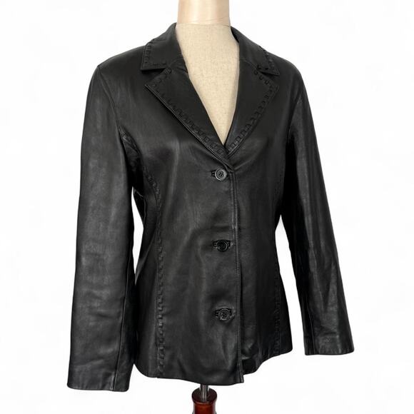 TIBOR Vintage Leather Jacket with Stitching Details - Picture 1 of 7